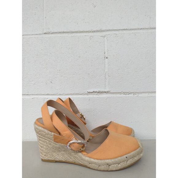 new Stuart WEITZMAN sz 6 orange mango wedge heel espadrille jewel strap - Picture 5 of 8